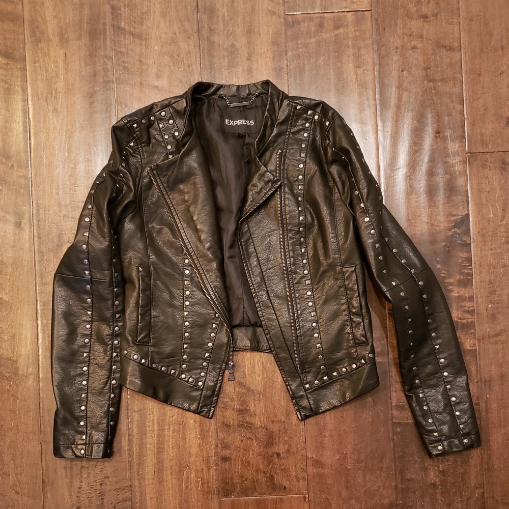 Express Faux Leather Rivet Studded Jacket